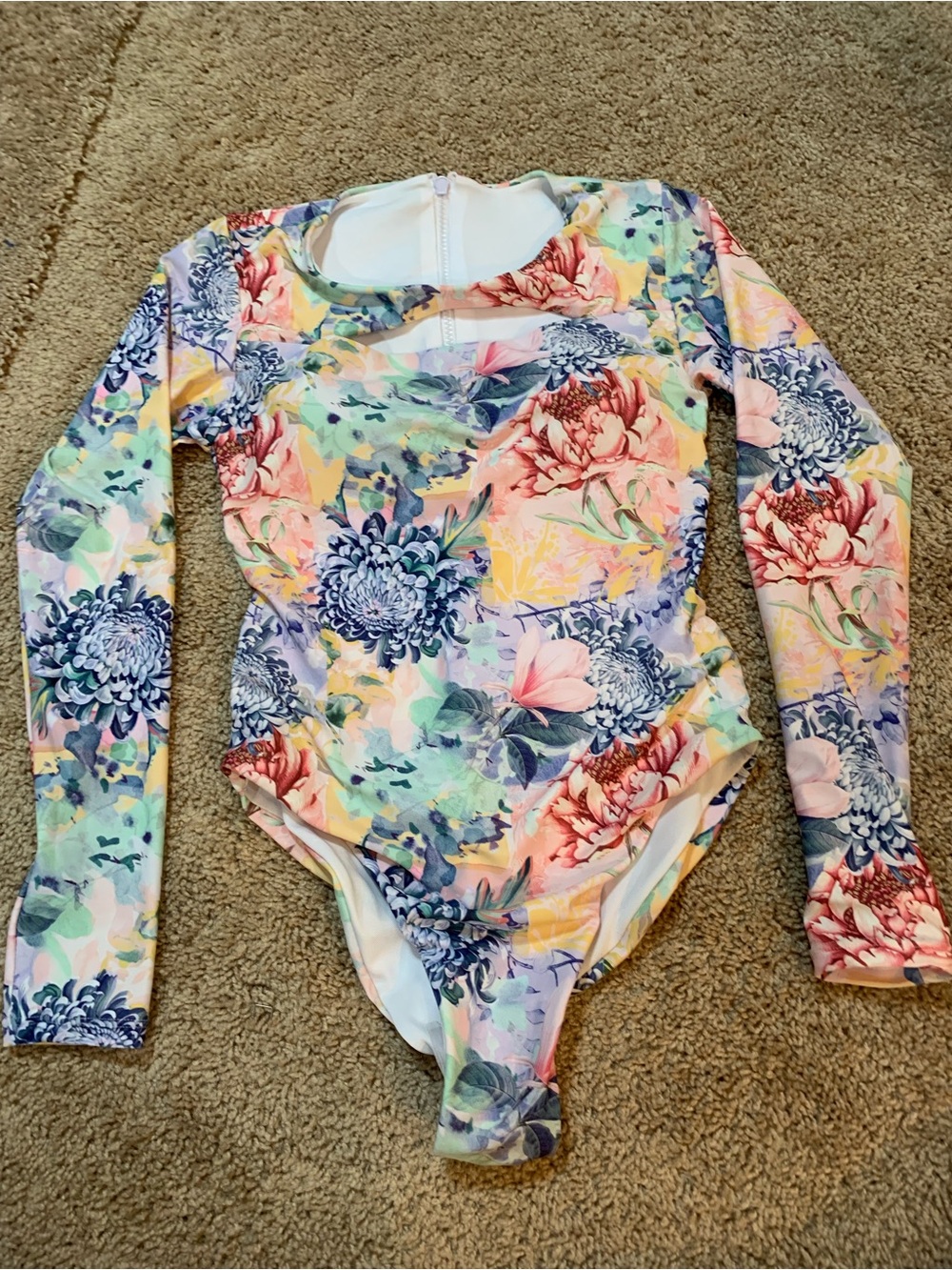Floral Long-Sleeve One-Piece Swimsuit - Pastel Multi